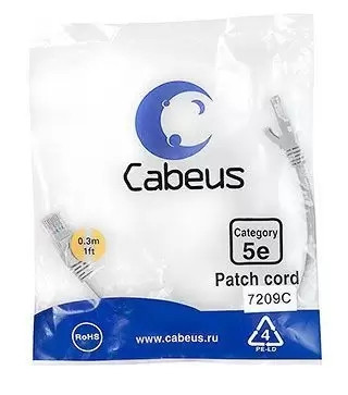 Патч-корд U/UTP Cabeus PC-UTP-RJ45-Cat.5e-0.3m