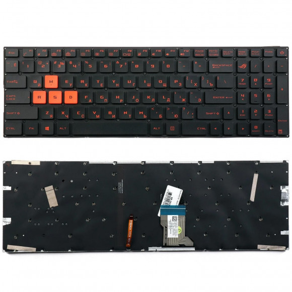 Клавиатура для ноутбука Asus FX502V, FX502VM, FX502VD, GL502, GL502V, GL502VM, черная, кнопки оранжевые, с подсветкой