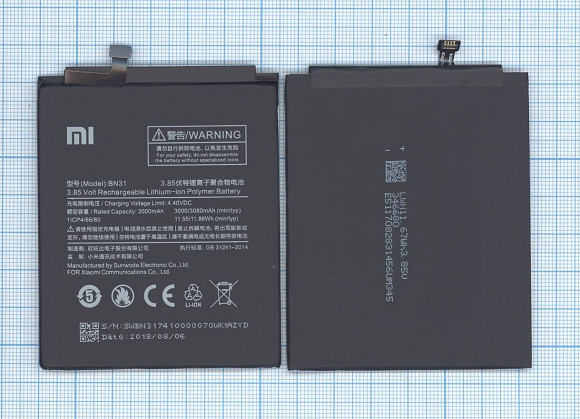 Аккумулятор BN31 для Xiaomi Mi 5X, MDE6, 3000мАч, 11.55Wh, 3.85В