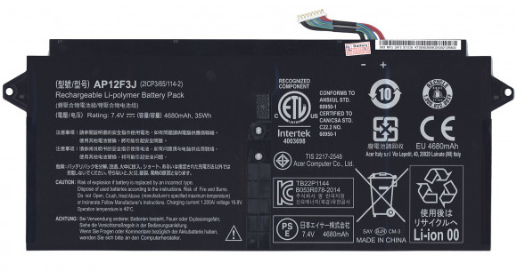 Аккумулятор (батарея) AP12F3J для ноутбука Acer Aspire S7-391, 7.2-7.5В, 4400-5200мАч (оригинал)
