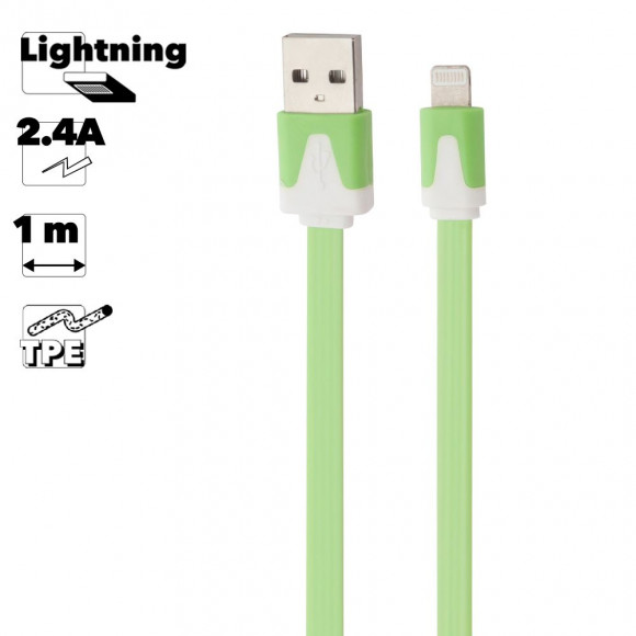 USB кабель "LP" для Apple iPhone, iPad 8-pin плоский узкий (зеленый, европакет)