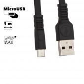 USB кабель WK Flushing WDC-066 MicroUSB, 1 метр плоский пластиковые разьемы, черный