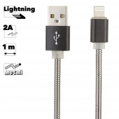 USB кабель "LP" для Apple Lightning 8-pin Металлическая оплетка, 1 метр (черный, европакет)