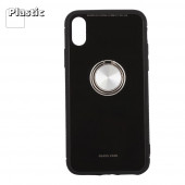 Защитная крышка "LP" для Apple iPhone X "Glass Case" с кольцом, черное стекло (коробка)