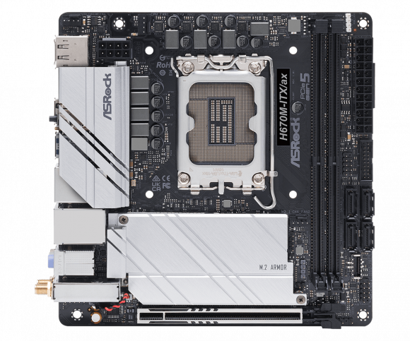 Материнская плата Asrock H670M-ITX/AX, INTEL H670/2DDR4/4SATA3/MINI-ITX, LGA1700 Материнская плата Asrock H670M-ITX/AX, INTEL H670/2DDR4/4SATA3/MINI-ITX, LGA1700