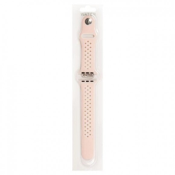 Силиконовый ремешок перфорированный NK для Apple Watch 38/40мм (23), розовый+белый, на кнопке