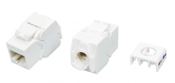 KJ8-8P8C-C6A-180-TLS-WH Вставка Keystone Jack RJ-45(8P8C), категория 6a (10G), тип 180 градусов, Toolless, белая Hyperline