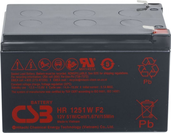 Аккумуляторная батарея CSB HR 1251W, F2, 12В, 12Ач
