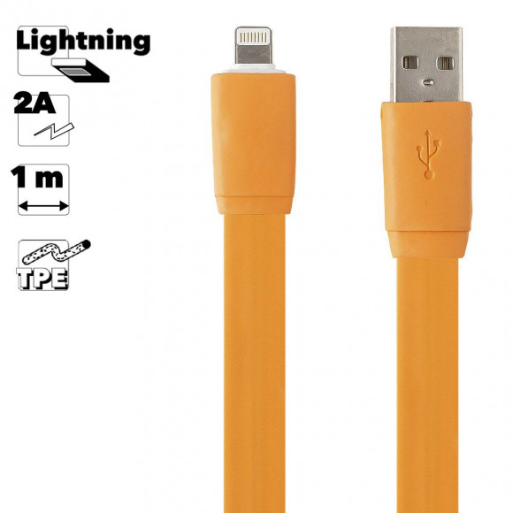 USB кабель "LP" для Apple iPhone, iPad 8-pin плоский широкий (оранжевый, европакет)
