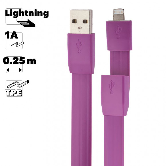 USB кабель "LP" для Apple iPhone, iPad Lightning 8-pin плоский браслет (сиреневый, европакет)
