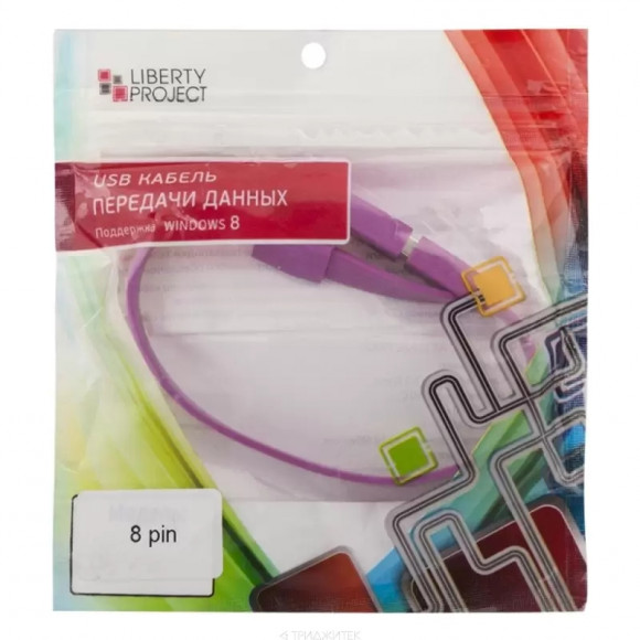 USB кабель "LP" для Apple iPhone, iPad Lightning 8-pin плоский браслет (сиреневый, европакет)