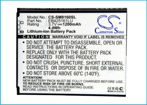 Аккумулятор CS-SM8160SL, EB425161LU для Samsung Galaxy S3 Mini i8190, 3.7В, 1200мАч, 4.4Wh