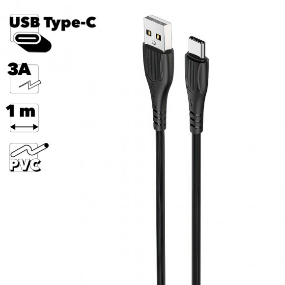 USB Дата-кабель Borofone BX37 Wieldy Type-C, 1 метр, 3A, PVC, черный