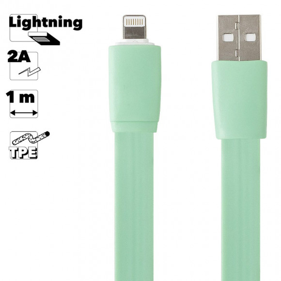USB кабель "LP" для Apple iPhone, iPad 8-pin плоский широкий (зеленый, европакет)