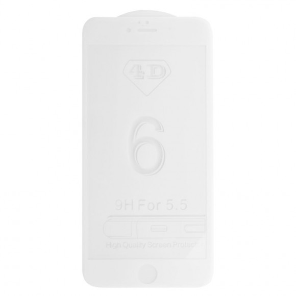Защитное стекло "LP" для Apple iPhone 6, 6S Plus 4D, гибридное стекло, акриловая рамка, белое