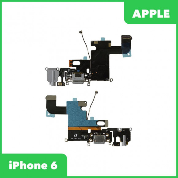 Системный разъем (разъем зарядки) для Apple iPhone 6 с аудио разъемом (разъемом гарнитуры), микрофоном, антенной, серый
