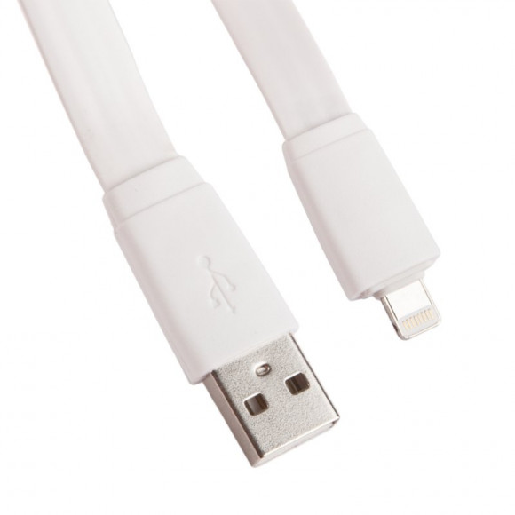 USB кабель "LP" для Apple iPhone, iPad 8-pin плоский широкий (белый, европакет)