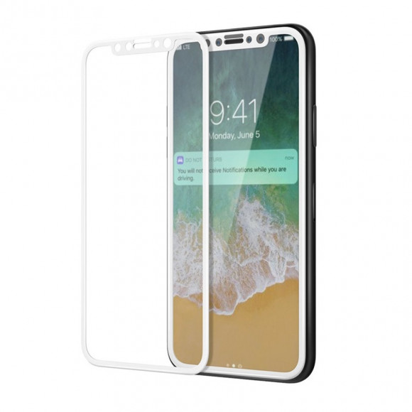 Защитное стекло для iPhone X, XS, 11 PRO 5D, 10D, 11D (белый) тех.пак.