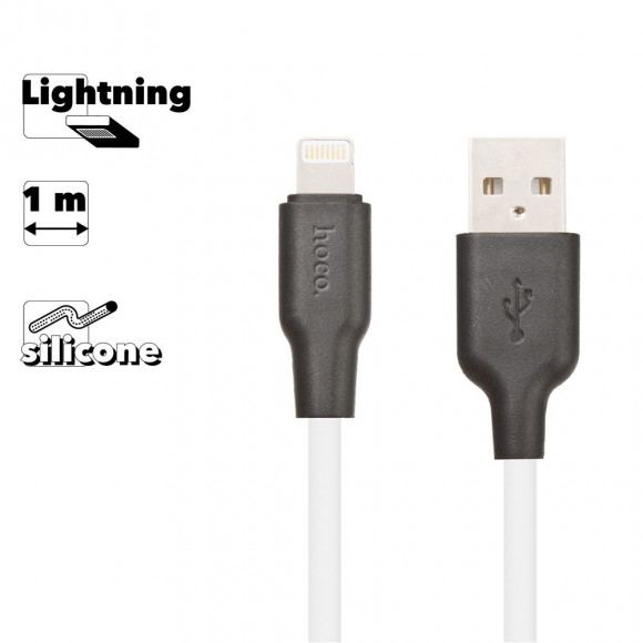 USB кабель Hoco X21 Silicone Lightning Charging Cable, 1 метр, (белый, черный)