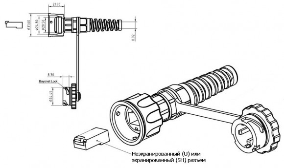 PLUG-IE-8P8C-PV-C6 Промышленный разъем RJ-45 (8P8C) под витую пару, IP67, категория 6, с защитной крышкой Hyperline