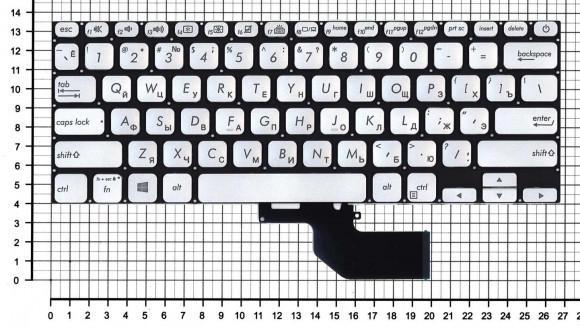 Клавиатура для ноутбука Asus S13 S330FA, серебристая с подсветкой