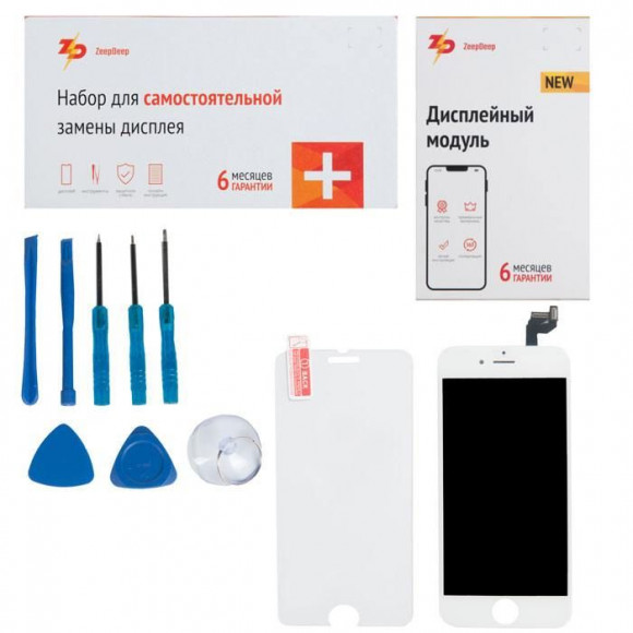 Дисплей для iPhone 6S в наборе ZeepDeep: экран белый, защитное стекло, набор инструментов, пошаговая инструкция Дисплей для iPhone 6S в наборе ZeepDeep: экран белый, защитное стекло, набор инструментов, пошаговая инструкция