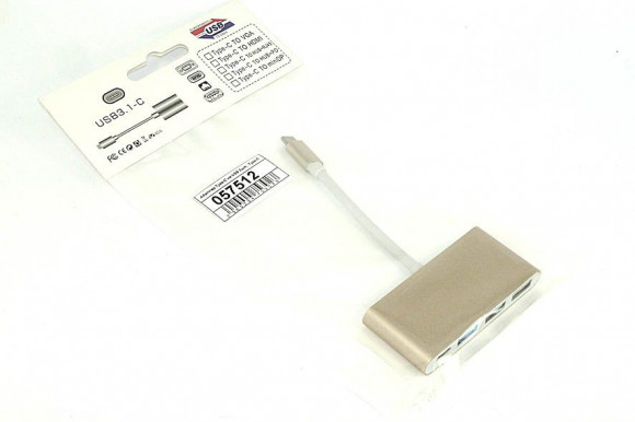 Адаптер Multiport Type-C на 2 разъема USB, USB 3.0, Type-С для MacBook золотой