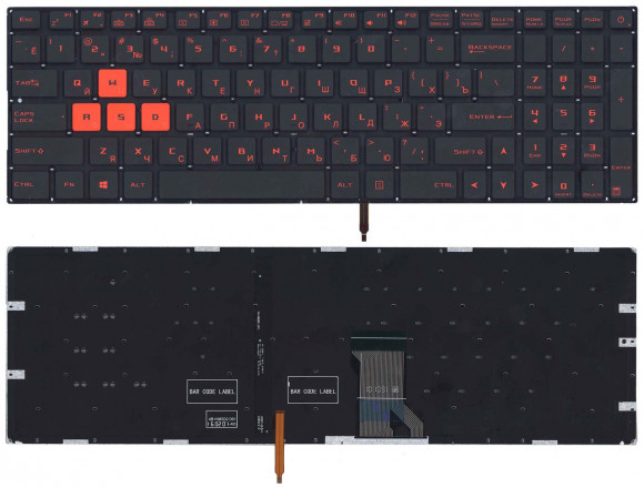 Клавиатура для ноутбука Asus ROG Strix GL502 черная, с красной подсветкой, ver.1