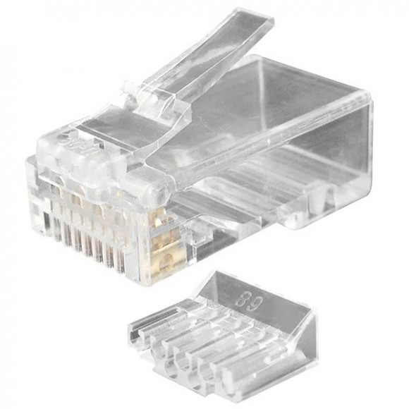 PLUG-8P8C-UV-C6-100 Разъем RJ-45(8P8C) под витую пару, категория 6 (50 µ';/ 50 микродюймов), универсальный (для одножильного и многожильного кабеля)