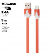 USB кабель "LP" MicroUSB плоский узкий (оранжевый, европакет)