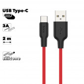 USB кабель HOCO X21 Plus Silicone Type-C, 3А, 2м, силикон (красный/черный)