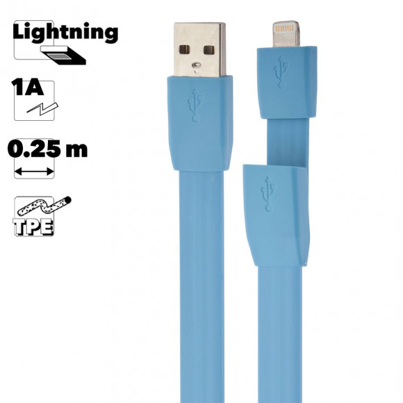 USB кабель "LP" для Apple iPhone, iPad Lightning 8-pin плоский браслет (голубой, европакет)