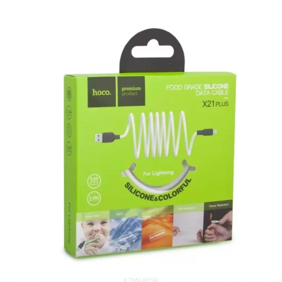 USB кабель Hoco X21 Plus Silicone Charging Cable For Lightning, 1 метр, (белый, черный) USB кабель Hoco X21 Plus Silicone Charging Cable For Lightning, 1 метр, (белый, черный)