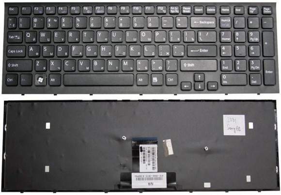 Клавиатура для ноутбука ноутбука Sony Vaio VPC-EB, черная с черной рамкой Клавиатура для ноутбука ноутбука Sony Vaio VPC-EB, черная с черной рамкой