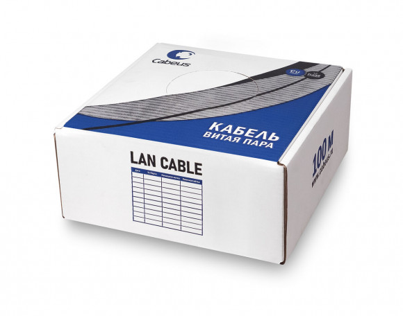Cabeus UTP-4P-Cat.5e-SOLID-GY-LIGHT-100 Кабель витая пара UTP (U/UTP), категория 5e, 4 пары 0,48мм (24 AWG), одножильный, PVC нг(А)-LS, серый (100 м)