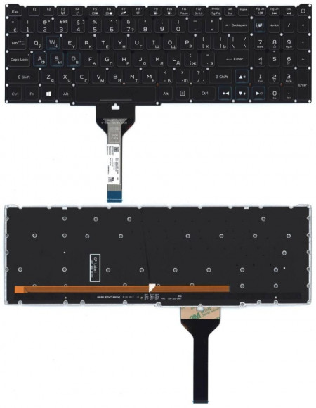 Клавиатура для ноутбука Acer Nitro 5 AN517-41, черная с подсветкой (узкий шлейф, синие буквы)