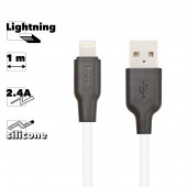 USB кабель Hoco X21 Plus Silicone Charging Cable For Lightning, 1 метр, (белый, черный) USB кабель Hoco X21 Plus Silicone Charging Cable For Lightning, 1 метр, (белый, черный)