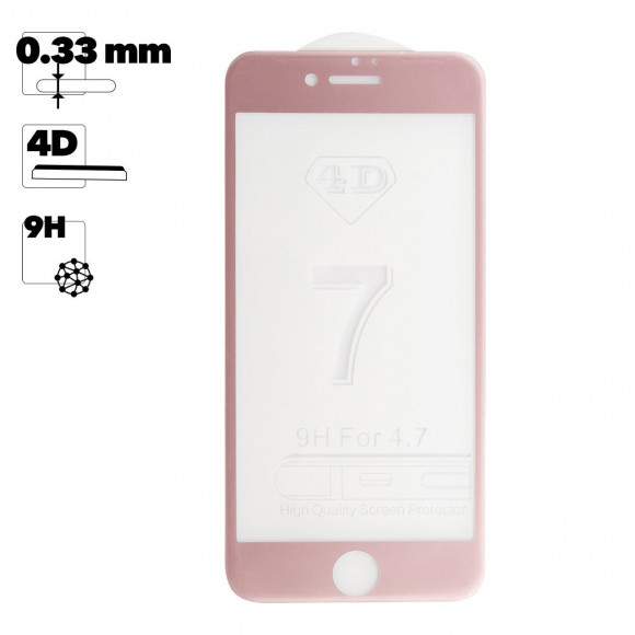 Защитное стекло "LP" для Apple iPhone 8, 7 4D, гибридное стекло, акриловая рамка, розовое