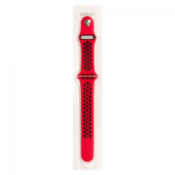 Силиконовый ремешок перфорированный NK для Apple Watch 42/44мм (11), красный+черный, на кнопке