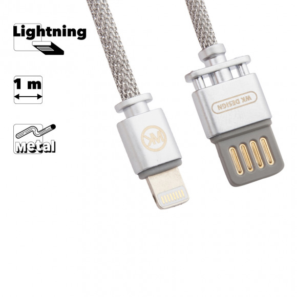 USB кабель WK MASTER WDC-030 для Apple 8-pin, серебряный