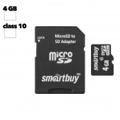 Карта памяти SmartBuy MicroSD 4GB (class 10) (с адаптером SD) Карта памяти SmartBuy MicroSD 4GB (class 10) (с адаптером SD)