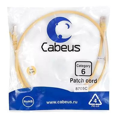Патч-корд U/UTP Cabeus PC-UTP-RJ45-Cat.6-1m-YL