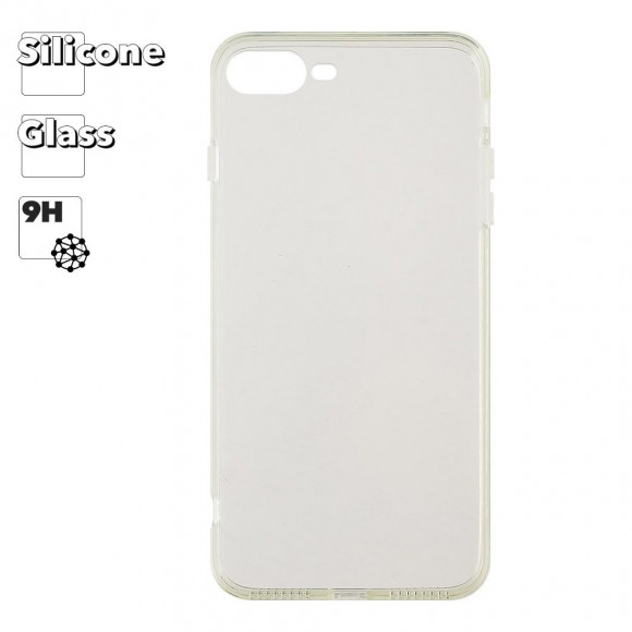 Защитная крышка "LP" для Apple iPhone 7 Plus, 8 Plus "Glass Case" с прозр. рамкой, прозр. стекло (коробка)
