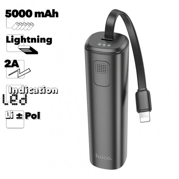 Внешний АКБ HOCO J113 Energy 5000 mAh, 2А, кабель Lightning 8-pin, Li-Pol (черный)