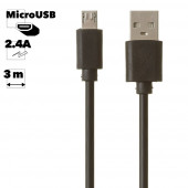 USB кабель "LP" MicroUSB, 3 метра (европакет, черный) USB кабель "LP" MicroUSB, 3 метра (европакет, черный)