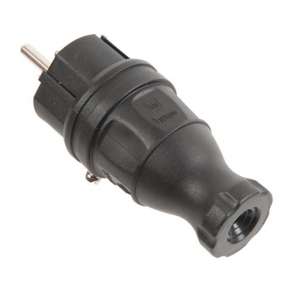 Вилка прямая каучук 16А 2Р+E IР44 ОМЕГА IEK PKR01-016-2-K02