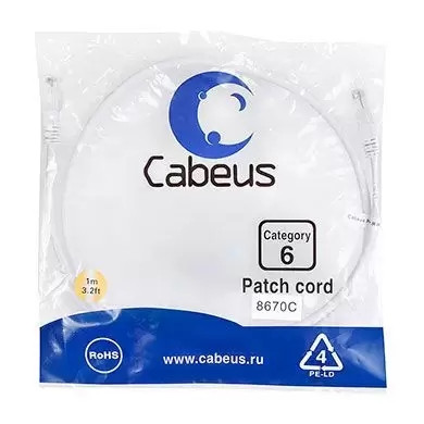 Патч-корд U/UTP Cabeus PC-UTP-RJ45-Cat.6-1m-WH