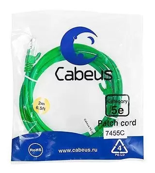 Патч-корд U/UTP Cabeus PC-UTP-RJ45-Cat.5e-2m-GN-LSZH