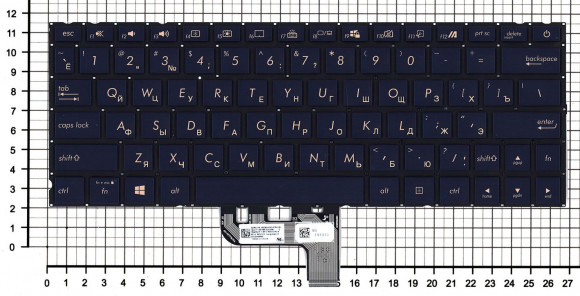 Клавиатура для ноутбука Asus ZenBook UX334FAC, синяя с подсветкой Клавиатура для ноутбука Asus ZenBook UX334FAC, синяя с подсветкой