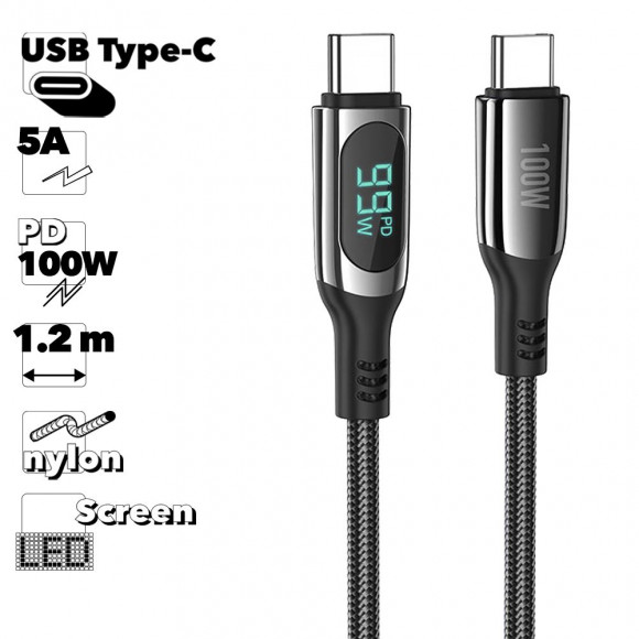 USB-C кабель HOCO S51 Extreme Type-C, 5А, PD100W, 1м, нейлон (черный)